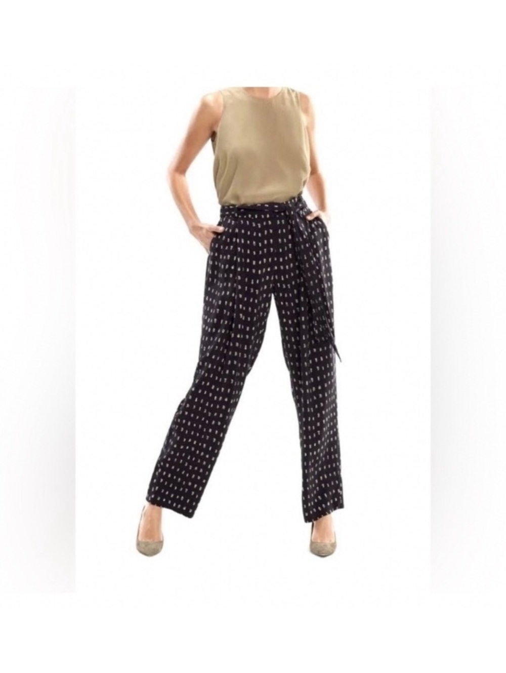 Mm LaFleur Flynn Navy Patterned Trousers size 6 MISSING BELT